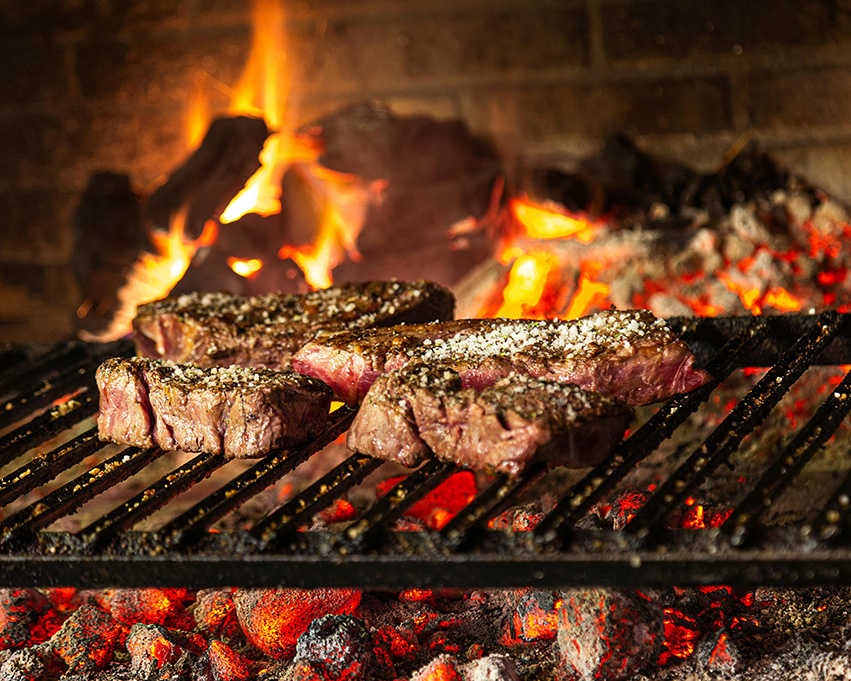 Meat cooking on the fire